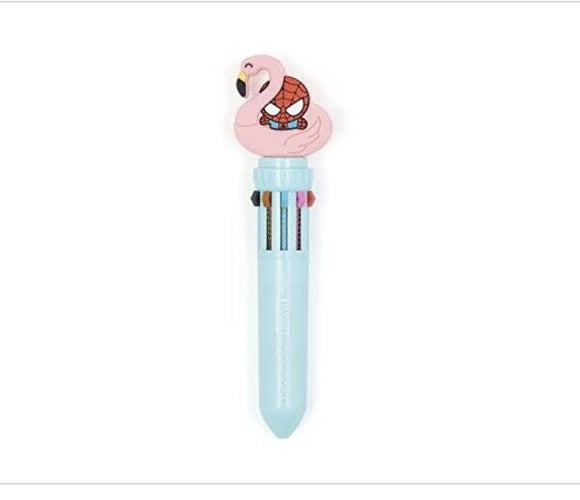 MARVEL yoobi Floaty Spiderman & Pink Flamingo Mini 10 Color Retractable Pen