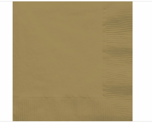 Amscan 2-Ply Lunch Napkins, 6-1/2" X 6-1/2", Gold, Pack of 32 Napkins