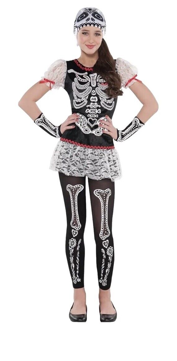Big Girls' Day of The Dead Sassy Skeleton Costume Large 12-14