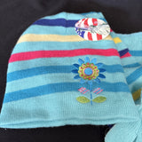 Kids Hat and Glove Set Blue W/Stripe Flower Embroidery1