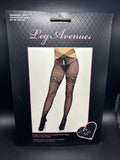 Leg Avenue Strappy Wrap Around Crotchless Fishnet Tights w/Garter Black OS 9914