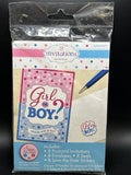 Girl or Boy? Baby Shower Invitations Blue and Pink Party Supplies 8 Count New