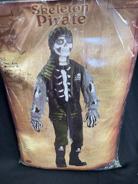 Skeleton Pirate Kids Costume Size Medium 8-10