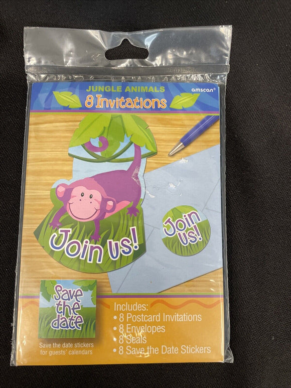 Jungle Animals Wild Safari Zoo Cute Kids Birthday Party Invitations w/Envelopes