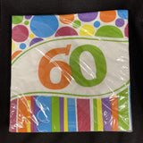 Party Creations Bright and Bold 60th Birthday Lunch Napkins, 18 Ct