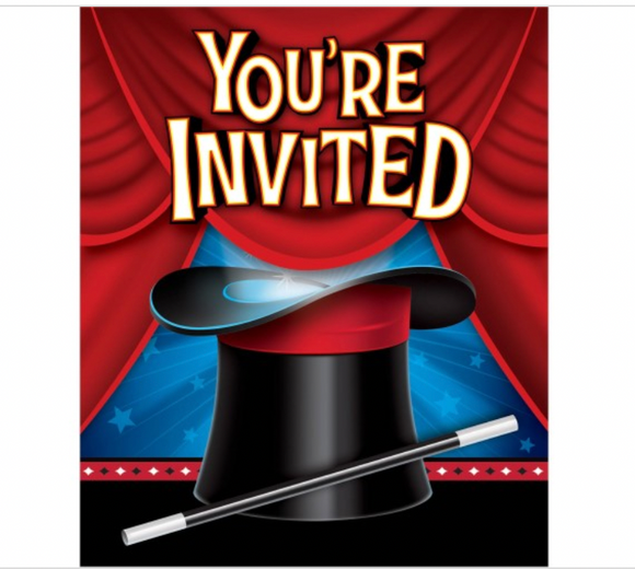 Magic Party Gatefold Invitations 8 Pack w/Envelopes 4.5