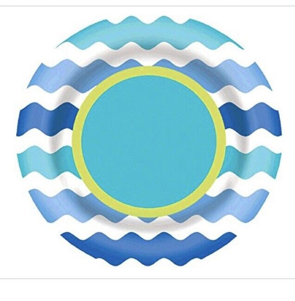 Amscan Party Perfect Cool Ocean Waves Small Plate, Blue/Green, 0.4 x 6.8