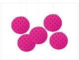 Mini Bright Pink Polka Dot Paper Lanterns 5ct