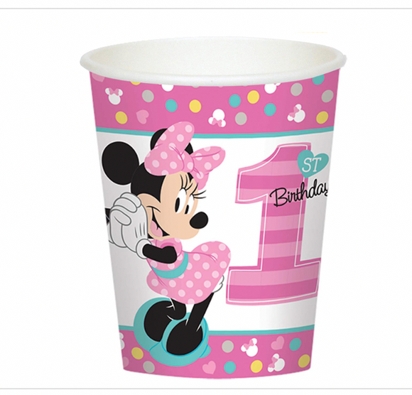 Disney Baby 8pk MINNIE FUN TO BE ONE 9oz Cups Birthday One Size Pink Amscan New