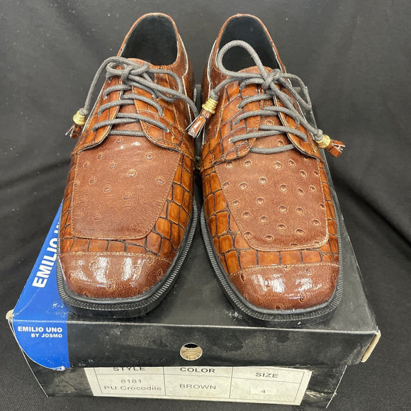 Boys Emilio Uno Brown Crocodile Lace Up Dress Shoes Size 4