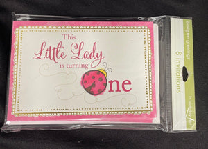 “This Little Lady Is Turning One” Lady Bug 8ct Invites