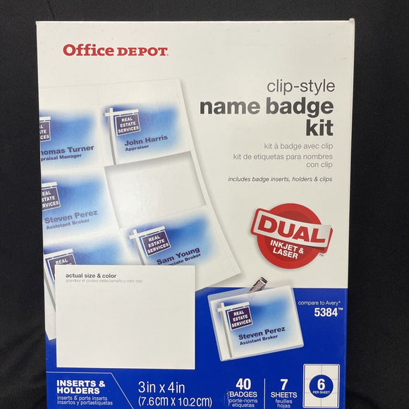 NEW Office Depot 40 Clip Style Name Badge Kit 3