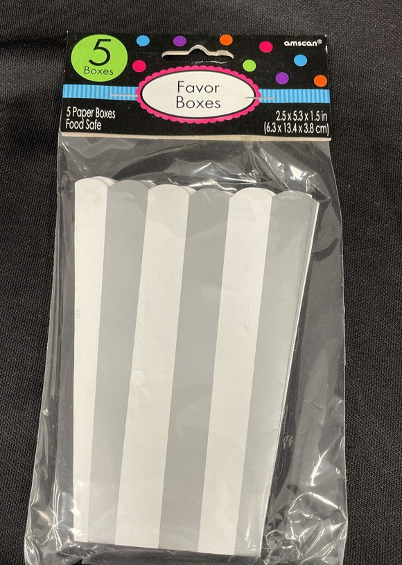 Silver Striped Treat Boxes 5ct 2.5”x5.3”x1.5”