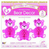 It’s A Girl! Honeycomb Bear Decor - 3 - 10.25” Pieces With Strings