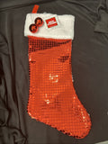 20" Red Metallic Block Foil Christmas Stocking, Disco Ball Pom1