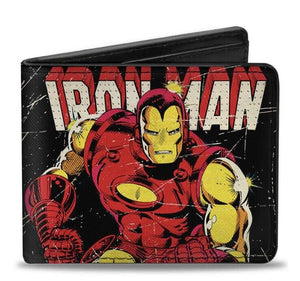 Weathered Iron Man Action Pose + Body Blocks Bi-Fold Wallet Multi-color Marvel