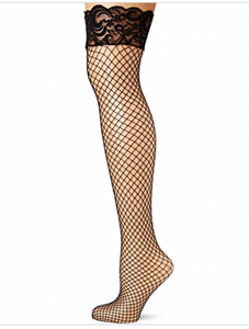 Leg Avenue 9061 Stay Up Industrial Lace Top Thigh Highs Back Seam Black OSFM