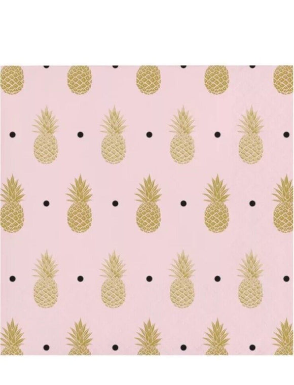 Gold Pineapple Wedding Foil Stamped 3-Ply Beverage Napkins 16 Pack Decoration