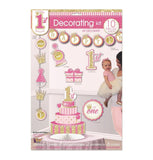 Pink 1st Birthday Room Decorating Kit 10 Pieces - Banner, Decorations, Centerpcs