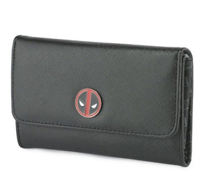 Women's Fold Over Wallet Rectangle Saffiano PU - Deadpool Logo Metal Emblem