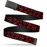 Black Buckle Web Belt - Deadpool Splatter Logo Scattered- WDP032