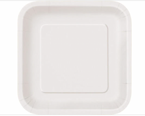 Unique Square Disposable Paper Dessert Plates, 7'', White 16Ct