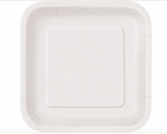 Unique Square Disposable Paper Dessert Plates, 7'', White 16Ct