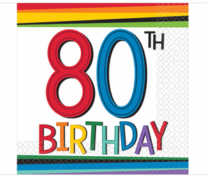 80th Birthday Rainbow 16ct Beverage Napkins Amscan Party