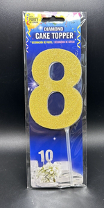 Diamond Glitter Table Number Cake Topper  4" - Gold "8"