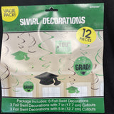 Congrats Grad Green Foil Swirl Decorations 12pcs