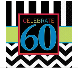 Chevron Mix 60th Birthday Beverage Napkins (16 Pack)