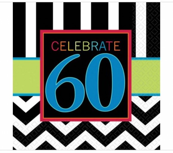 Chevron Mix 60th Birthday Beverage Napkins (16 Pack)