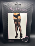 Leg Avenue Vertical Striped Thigh Highs 5" Lace Top Black OS 9218