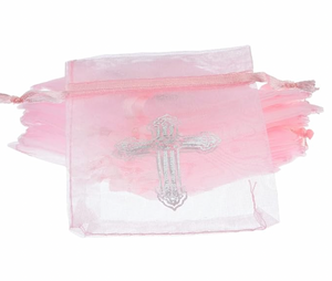 Pink Cross Organza Bag (12 Pack)