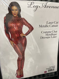 Leg Avenue Laser Cut Metallic Catsuit, Red, Medium
