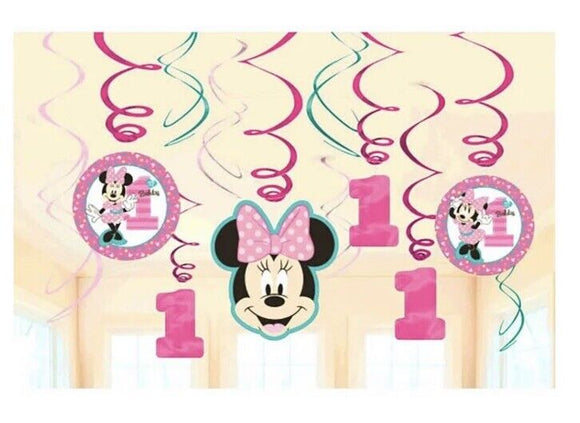 Disney Minnie's Fun To Be One Value Pack Foil Swirl Decorations~First Birthday