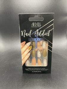 Ardell Professional Nail Addict Premium 24 Nails ~ Pink/Marble/Gold Glitter NEW