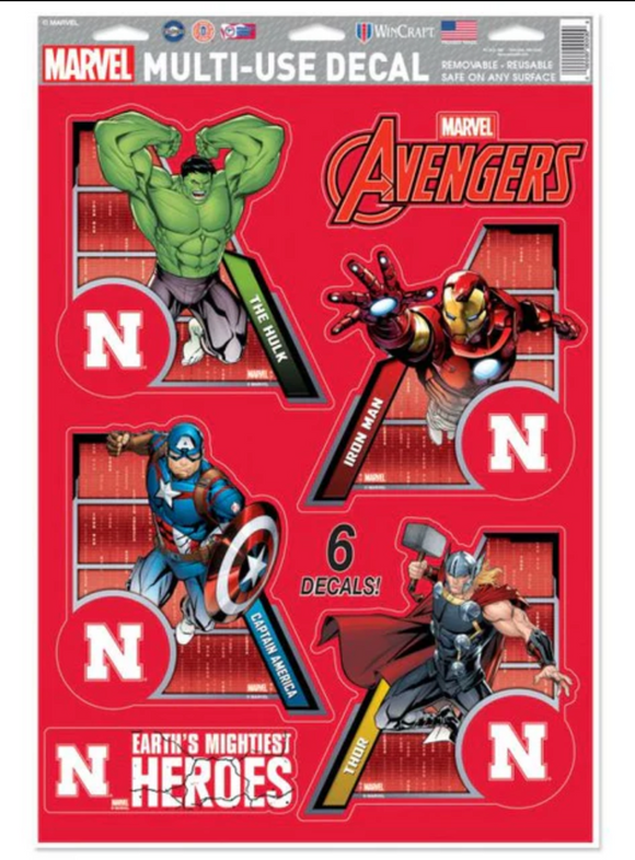 Nebraska Cornhuskers /  MARVEL Multi-Use 6 Piece Decals 11