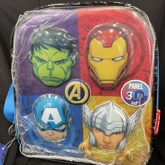 Marvel Heroes 3D Panel Insulated Lunch Bag Zip Closure Side Pocket & Adjustable