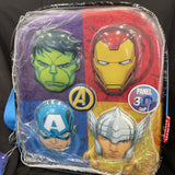 Marvel Heroes 3D Panel Insulated Lunch Bag Zip Closure Side Pocket & Adjustable