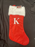 RED VELVET Initial  WHITE FUR CUFF MONOGRAM K CHRISTMAS STOCKING1