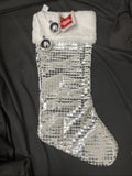 20" Silver Metallic Block Foil Christmas Stocking, Disco Ball Pom0