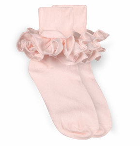 Jefferies Socks Misty Ruffle Lace Turn Cuff Socks 1 Pair Pastel Pink Size 4-5.5