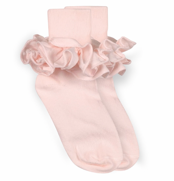 Jefferies Socks Misty Ruffle Lace Turn Cuff Socks 1 Pair Pastel Pink Size 4-5.5