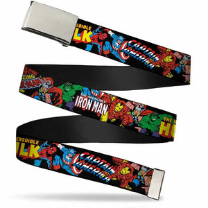 Chrome Buckle Web Belt - Marvel Characters Stacked- WAV011