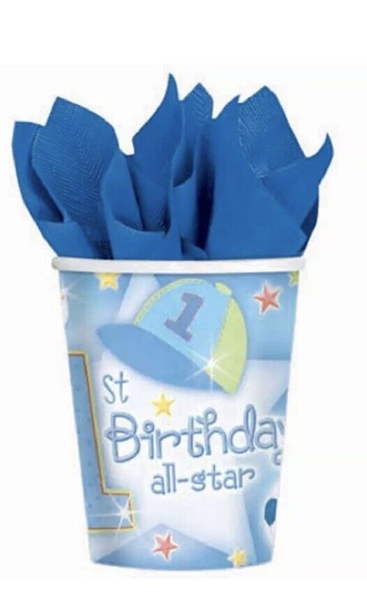 1st Birthday All Star Boy Sports Kids First Birthday Party 9 oz. Paper Cups 18Ct