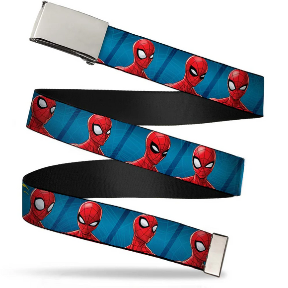 Chrome Buckle Web Belt - Spider-Man 6-Expressions/Spiderwebs- WSPD066