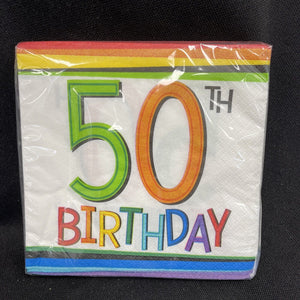 50TH Rainbow Birthday Beverage Napkins (16) ~ Birthday Party Supplies