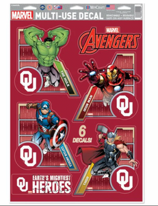 Oklahoma Sooners  /  MARVEL Multi-Use 6 Piece Decals 11" x 17"