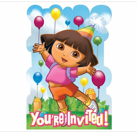 DORA THE EXPLORER  -8 INVITATIONS WITH ENVELOPES -PARTY SUPPLIES